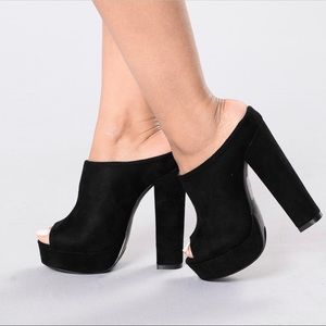Black Platform Peep-Toe Mules
